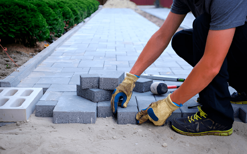 Elegant paver driveway with interlocking pattern